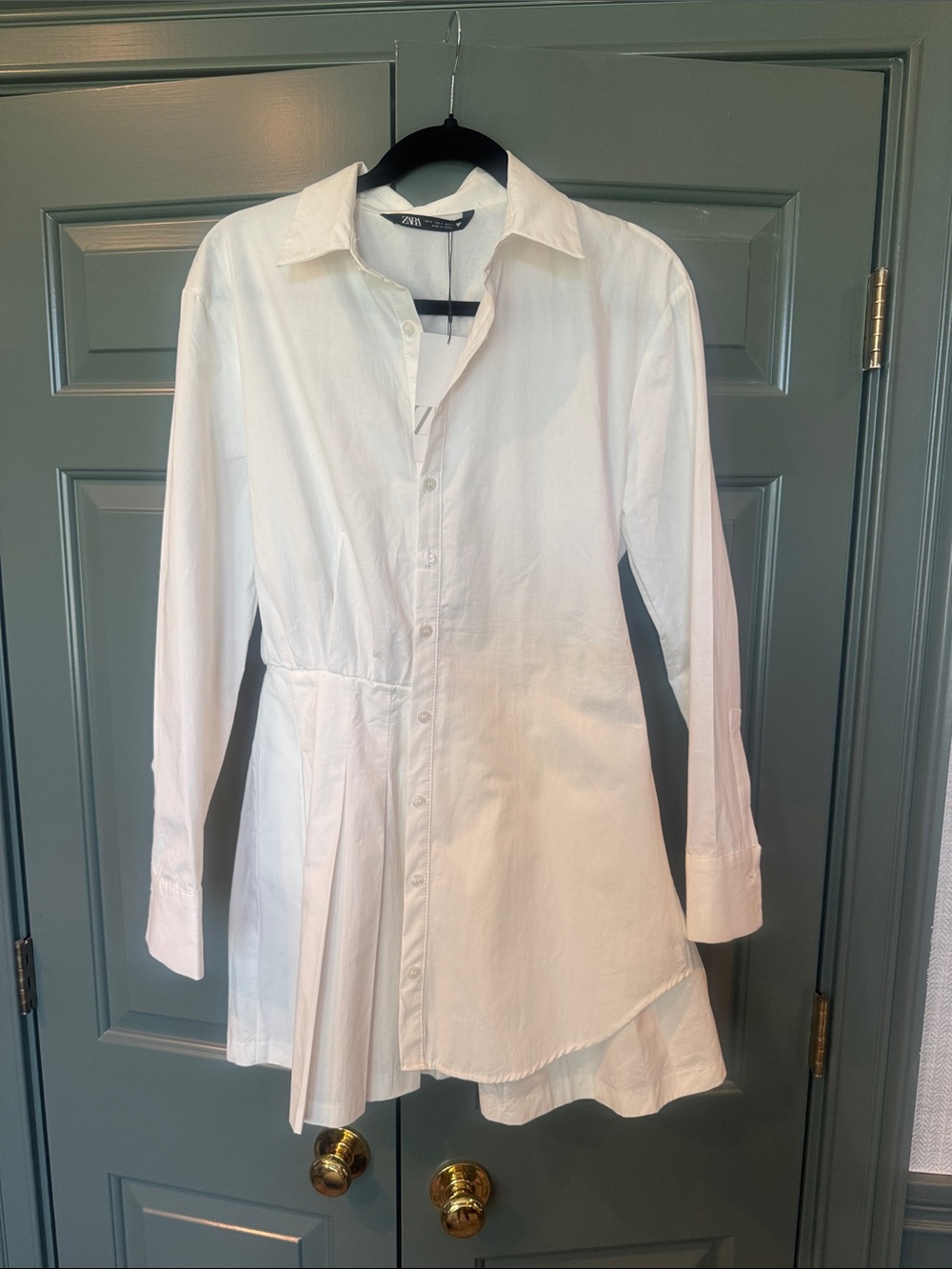 Zara White Asymmetric Shirt Dress